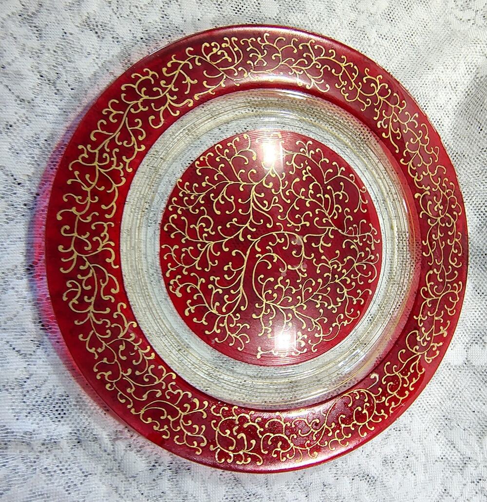 Pier 1 RIOJA Ruby Red Gold Scroll 13" Charger Plate Platter Dinner